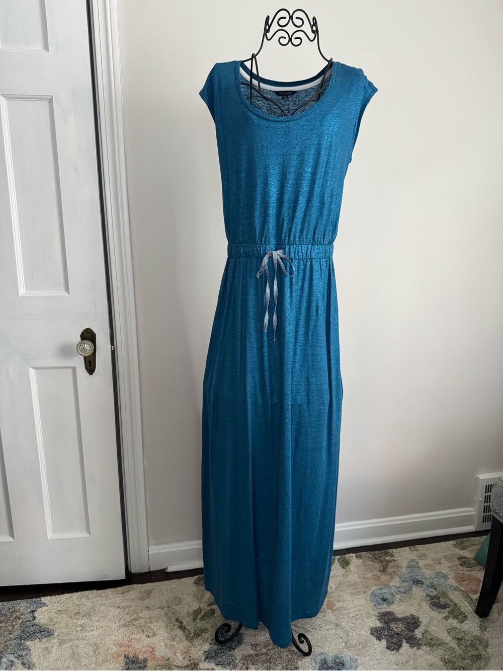 Tommy Hilfiger Caribbean Blue Scoop-Neck Maxi Dress with Drawstring